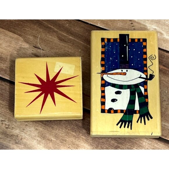 THATS ALL SHE STAMPED RUBBER STAMP SET OF 2 BY PATRICK LOSE SNOWMAN & STAR HAPPY - Picture 1 of 6
